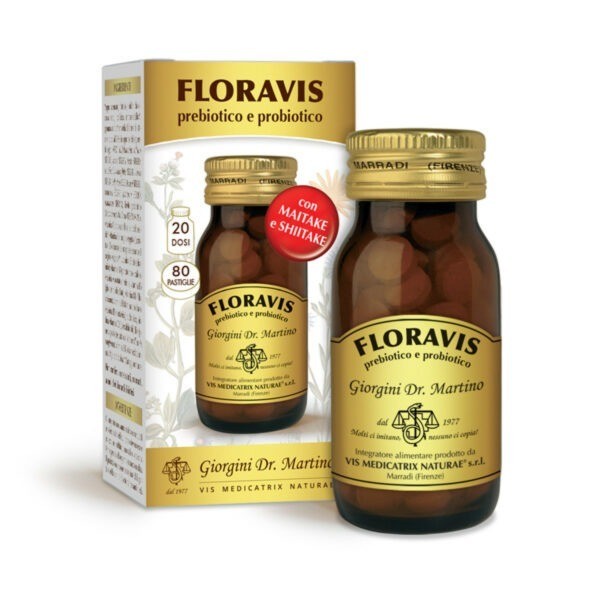 Floravis 80 Pastiglie Prebiotico e probiotico per l'equilibrio della flora batterica intestinale con Maitake e Shiitake